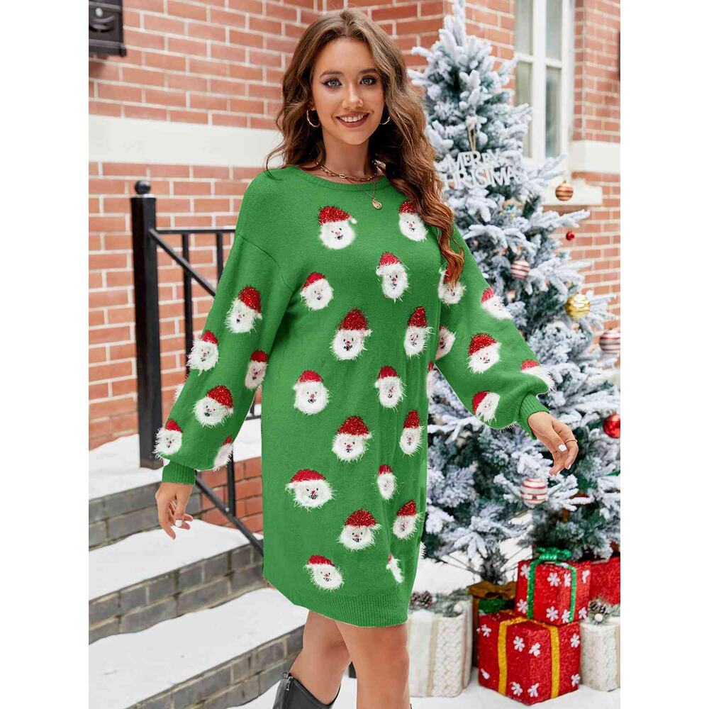 Soft Christmas Santa Sweater Dress in Green - Picture 2 of 9